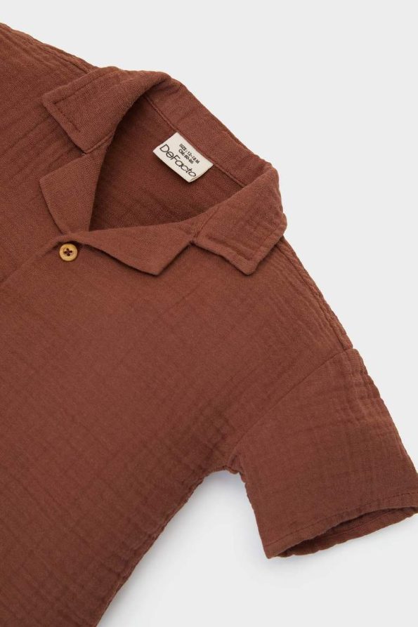 Baby Boy 2-Piece Set Muslin Short Sleeve Shirt with Elastic Waist Shorts