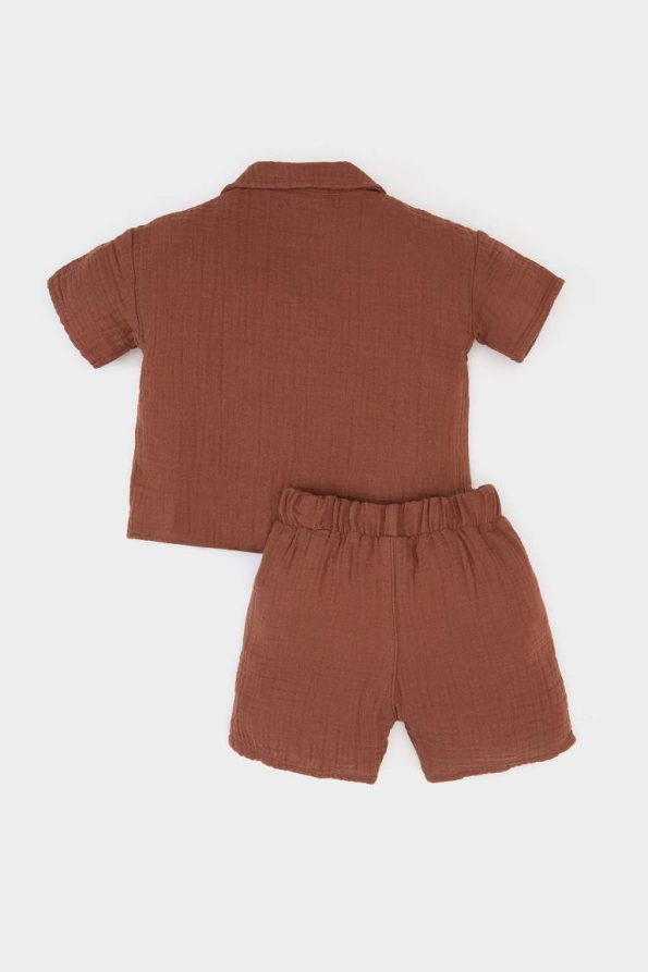 Baby Boy 2-Piece Set Muslin Short Sleeve Shirt with Elastic Waist Shorts