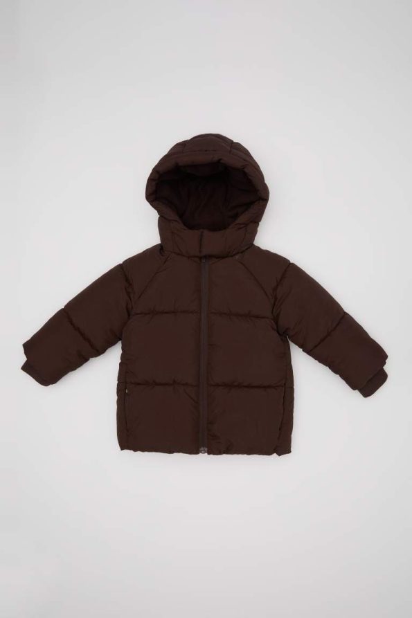Boys Waterproof Ribbed Sleeve Hooded Fleece Lined Puffer Jacket