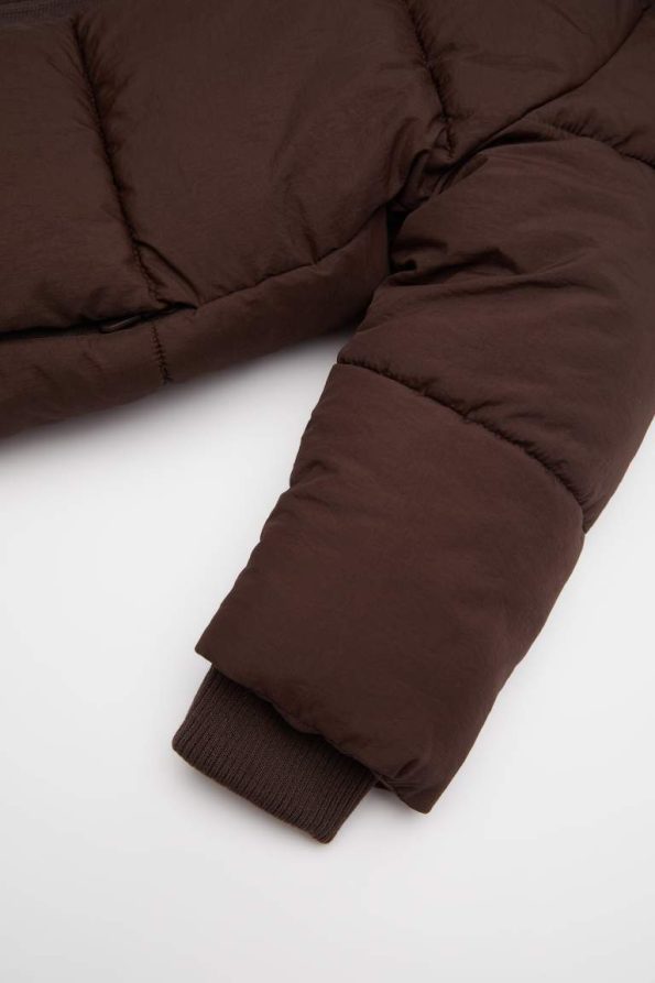 Boys Waterproof Ribbed Sleeve Hooded Fleece Lined Puffer Jacket
