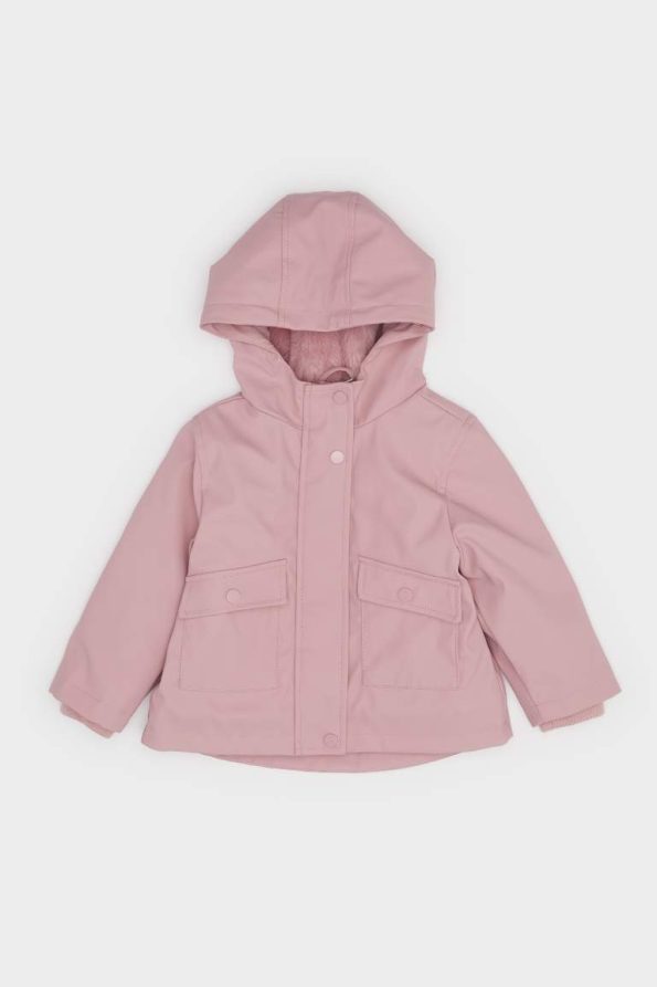 Girls' Baby Hooded Snap-Button Pocket Jacket