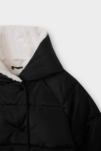 Girls' Windproof Water-Resistant Hooded Faux Fur Lined Jacket