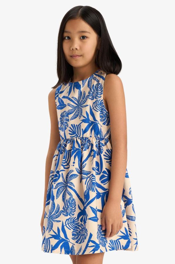 Girls' Patterned Poplin Sleeveless Summer Dress