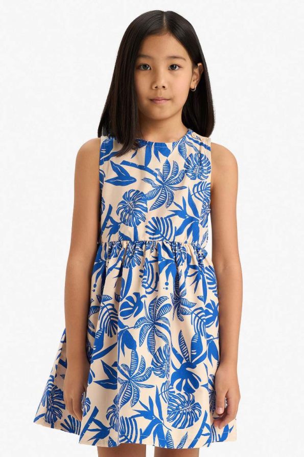 Girls' Patterned Poplin Sleeveless Summer Dress