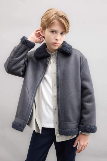 Boys' Polo Collar Fleece Lined Jacket