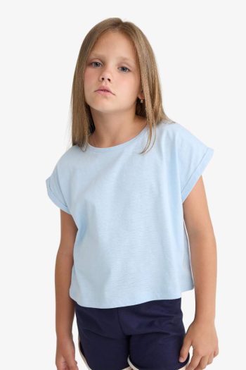 Girls' Boxy Fit Crew Neck Basic Short Sleeve T-Shirt