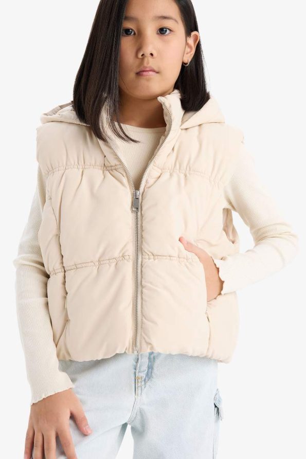 Girls' Water-Resistant Hooded Puffer Vest