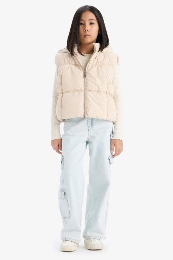 Girls' Water-Resistant Hooded Puffer Vest