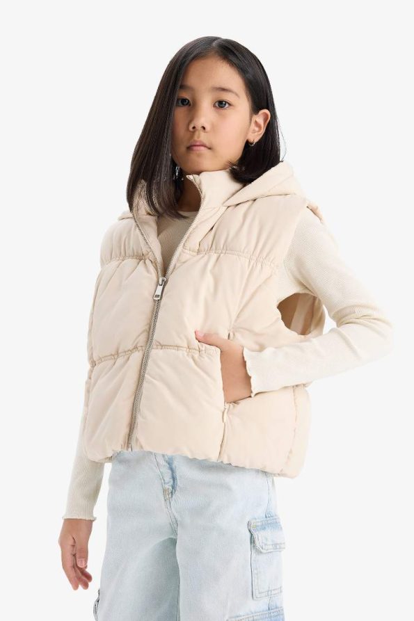Girls' Water-Resistant Hooded Puffer Vest