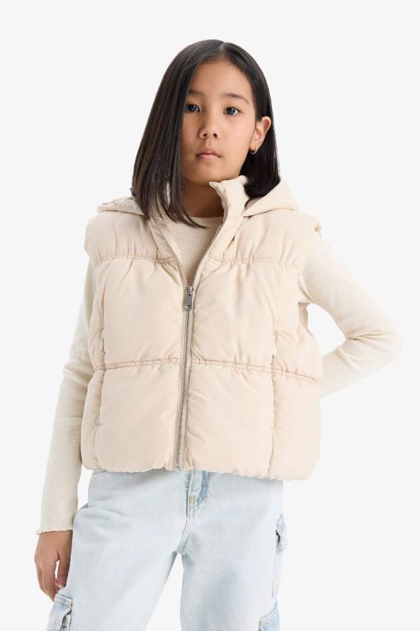 Girls' Water-Resistant Hooded Puffer Vest