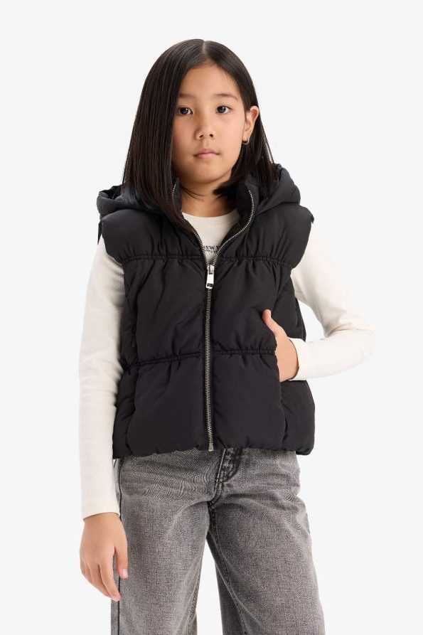 Girls' Water-Resistant Hooded Puffer Vest