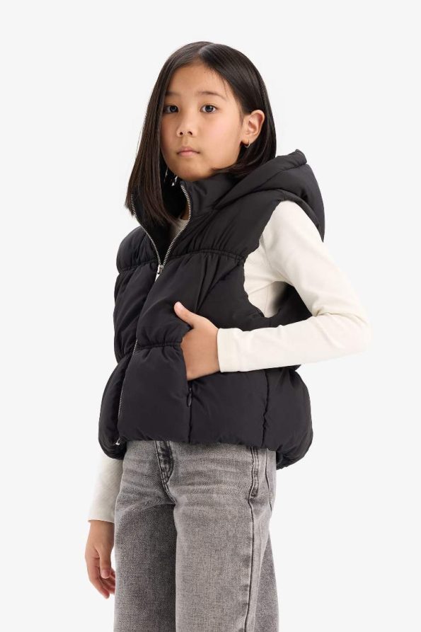 Girls' Water-Resistant Hooded Puffer Vest