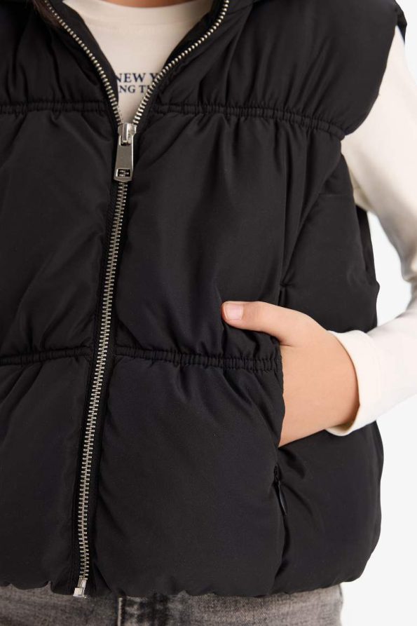 Girls' Water-Resistant Hooded Puffer Vest