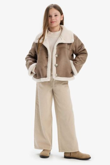 Girls' Water-Resistant Plush Lined Coat with Large Collar