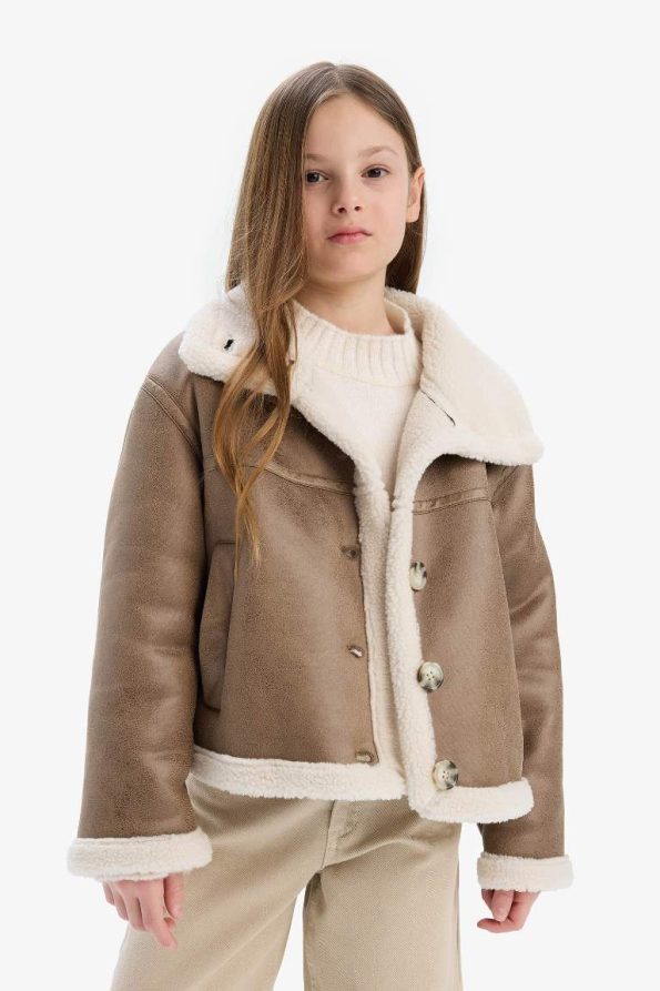 Girls' Water-Resistant Plush Lined Coat with Large Collar