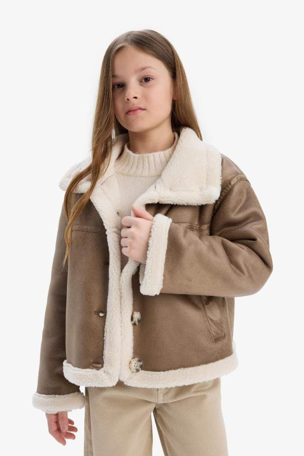 Girls' Water-Resistant Plush Lined Coat with Large Collar