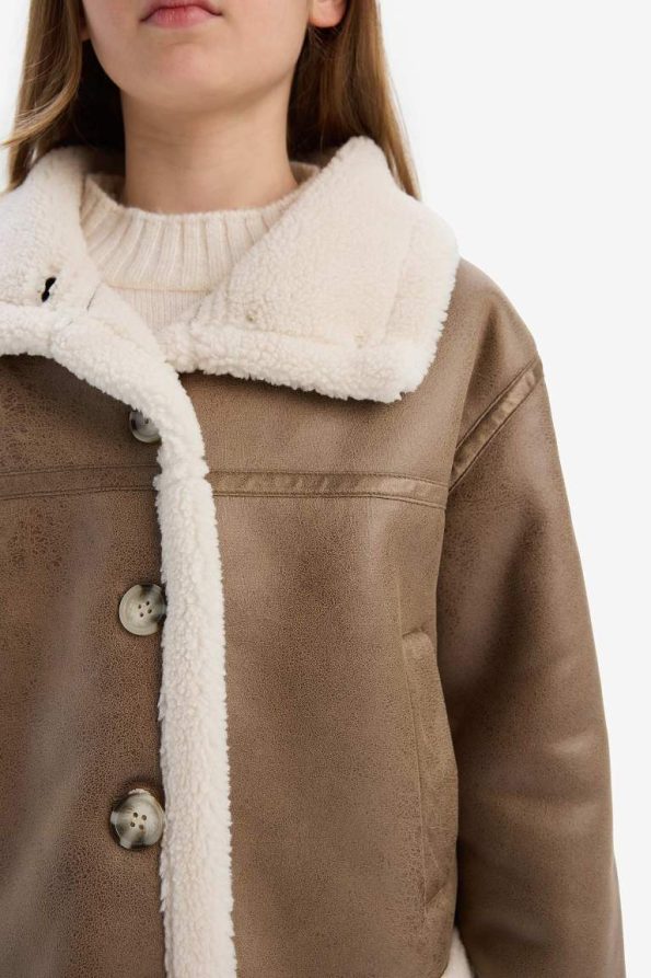 Girls' Water-Resistant Plush Lined Coat with Large Collar