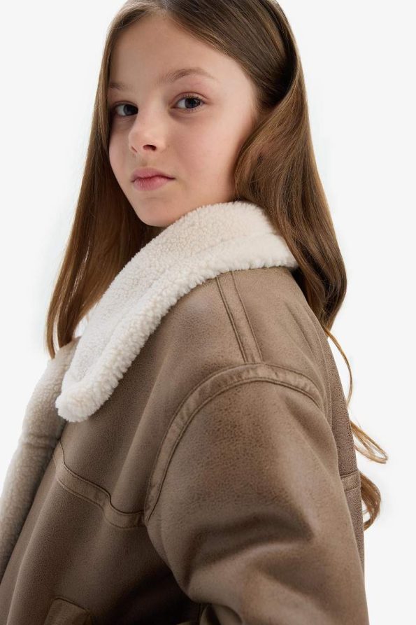 Girls' Water-Resistant Plush Lined Coat with Large Collar