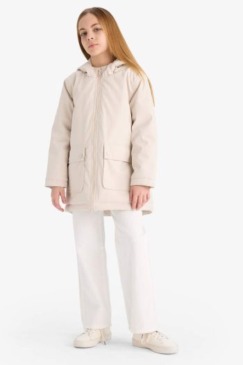 Girls' Water-Resistant Hooded Zip-Up Raincoat