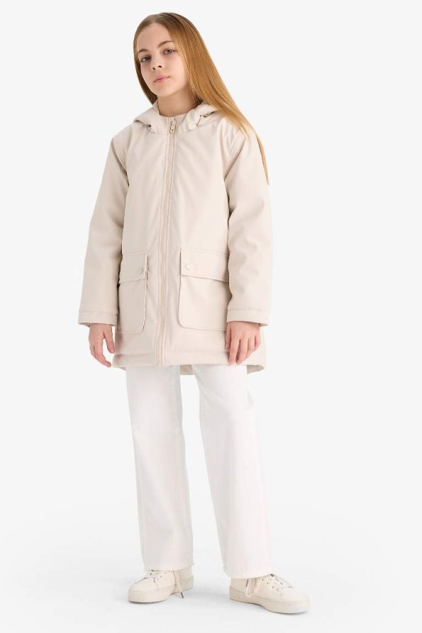 Girls' Water-Resistant Hooded Zip-Up Raincoat