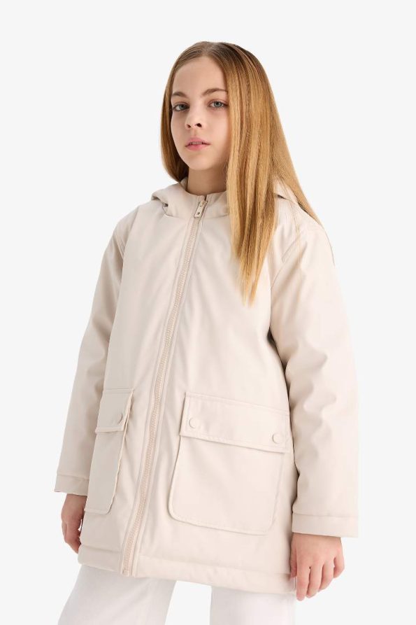 Girls' Water-Resistant Hooded Zip-Up Raincoat