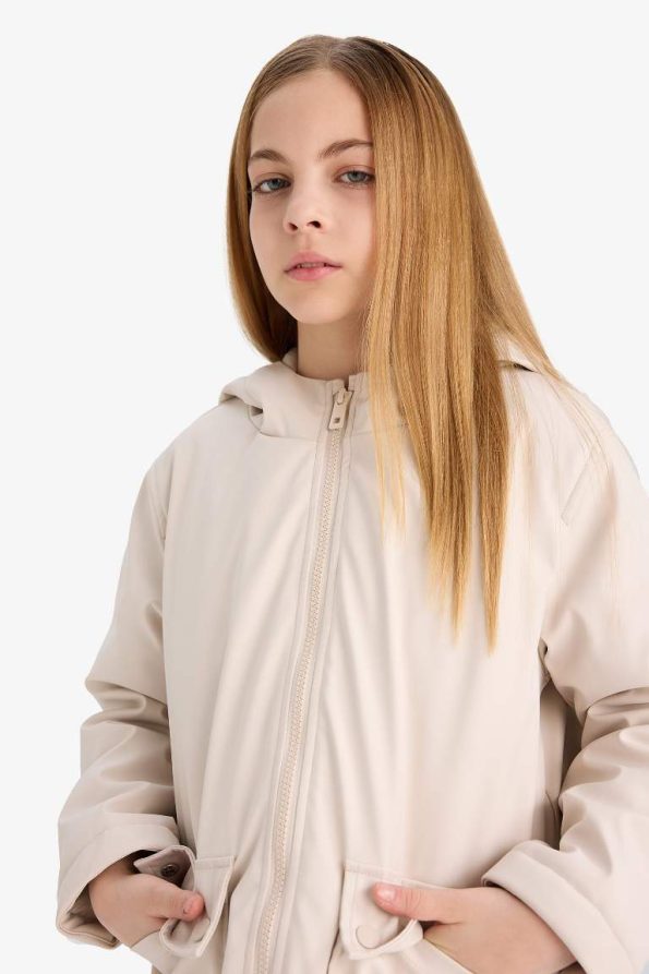 Girls' Water-Resistant Hooded Zip-Up Raincoat