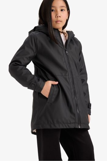 Girls' Waterproof Hooded Zipper Raincoat