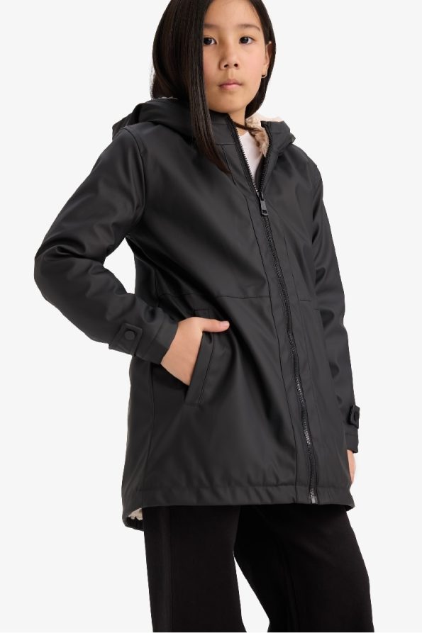 Girls' Waterproof Hooded Zipper Raincoat