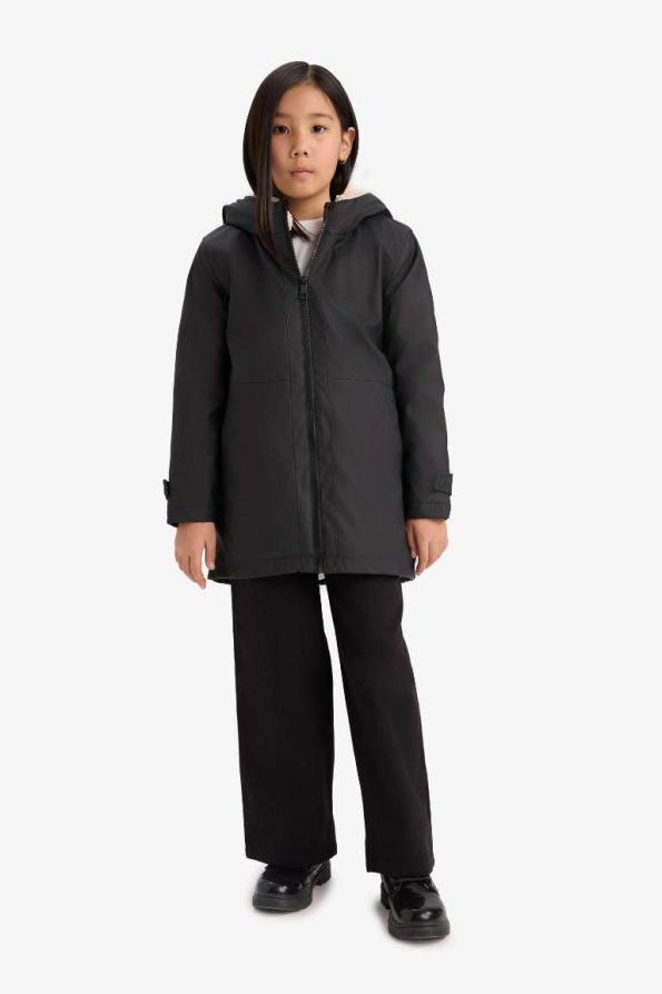 Girls' Waterproof Hooded Zipper Raincoat