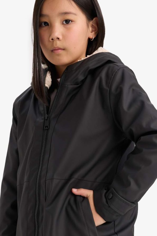 Girls' Waterproof Hooded Zipper Raincoat