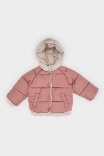 Girls' Windproof Hooded Zip-Up Puffer Jacket