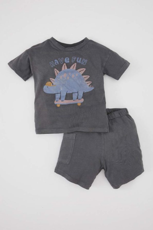 Boys' Dinosaur Print Short Sleeve T-Shirt and Elastic Waist Shorts Set