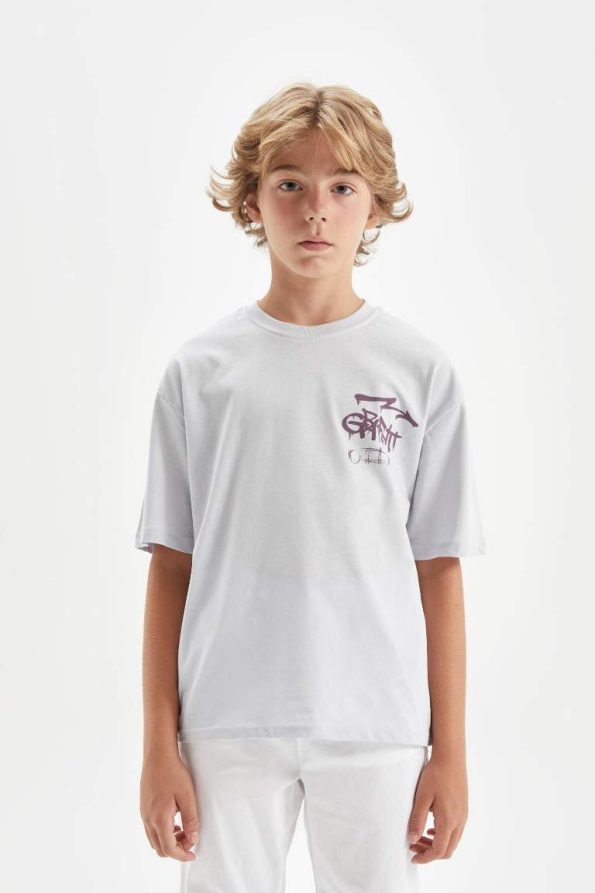 Boys' Oversized Wide Fit Printed Short Sleeve T-Shirt