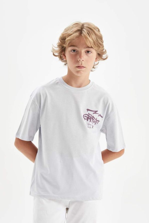 Boys' Oversized Wide Fit Printed Short Sleeve T-Shirt
