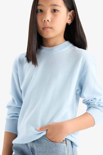 Girls' Standard Fit Crew Neck Knitted Sweater