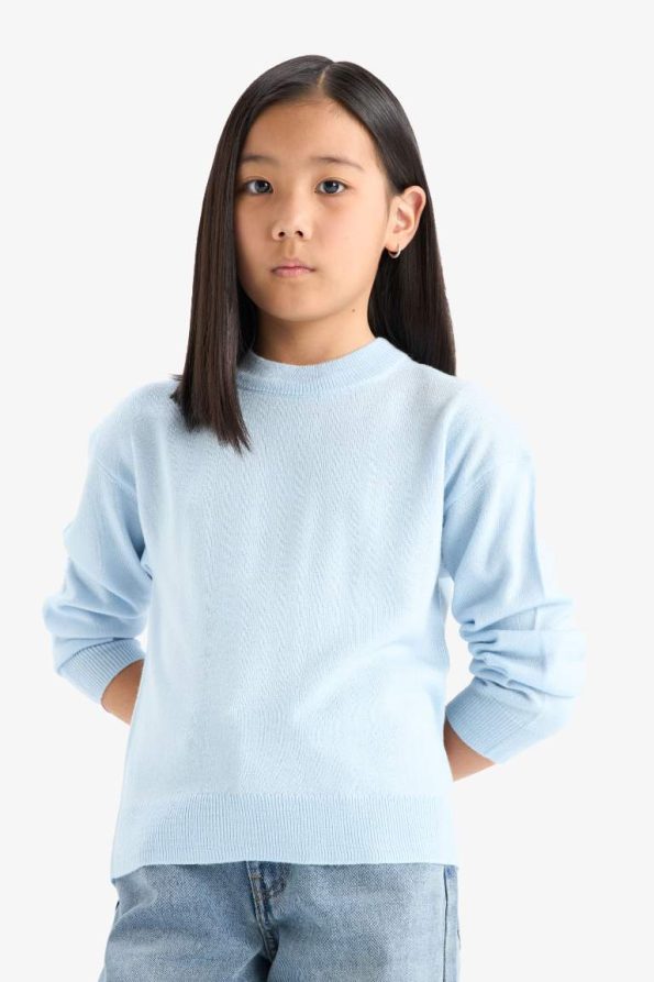 Girls' Standard Fit Crew Neck Knitted Sweater