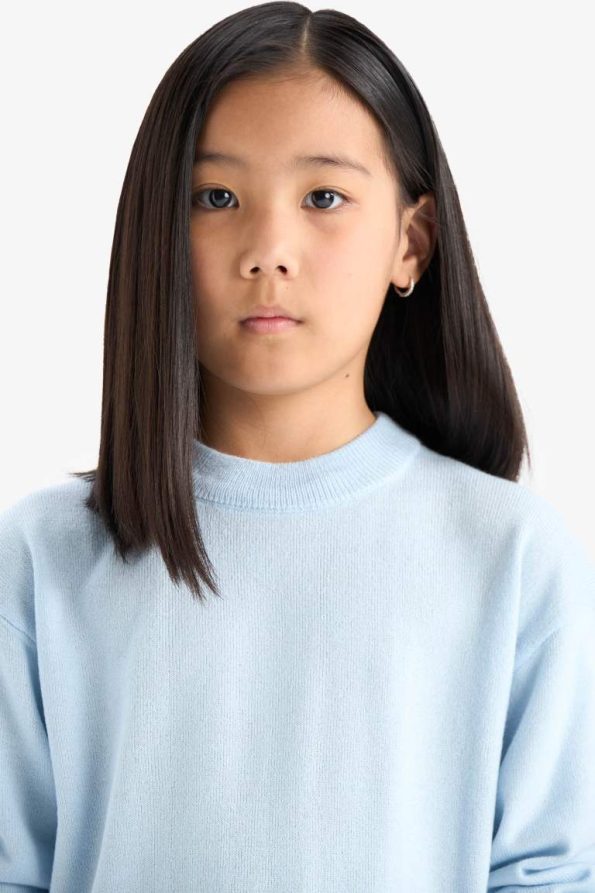 Girls' Standard Fit Crew Neck Knitted Sweater