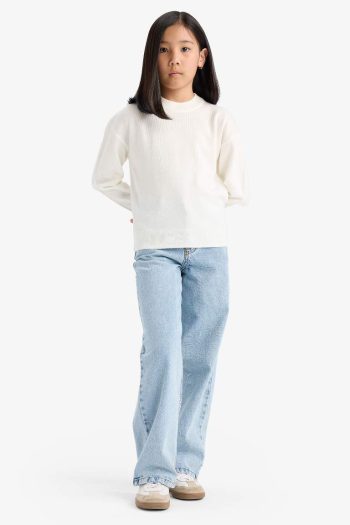 Girls' Standard Fit Crew Neck Knit Sweater