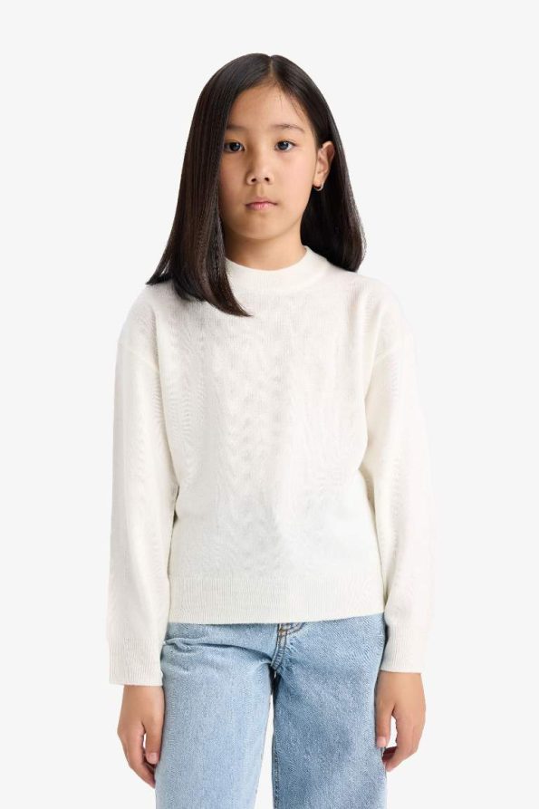 Girls' Standard Fit Crew Neck Knit Sweater