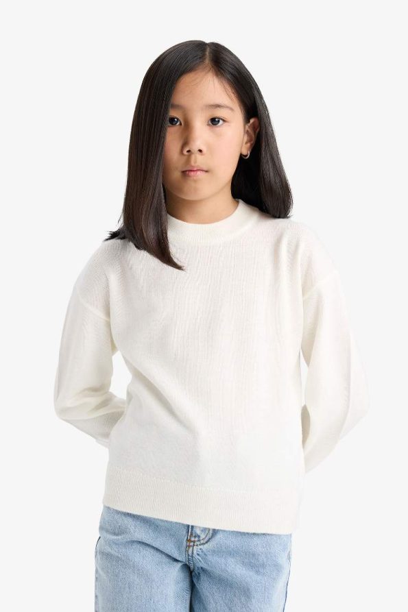 Girls' Standard Fit Crew Neck Knit Sweater