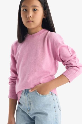 Girls' Standard Fit Crew Neck Knit Sweater