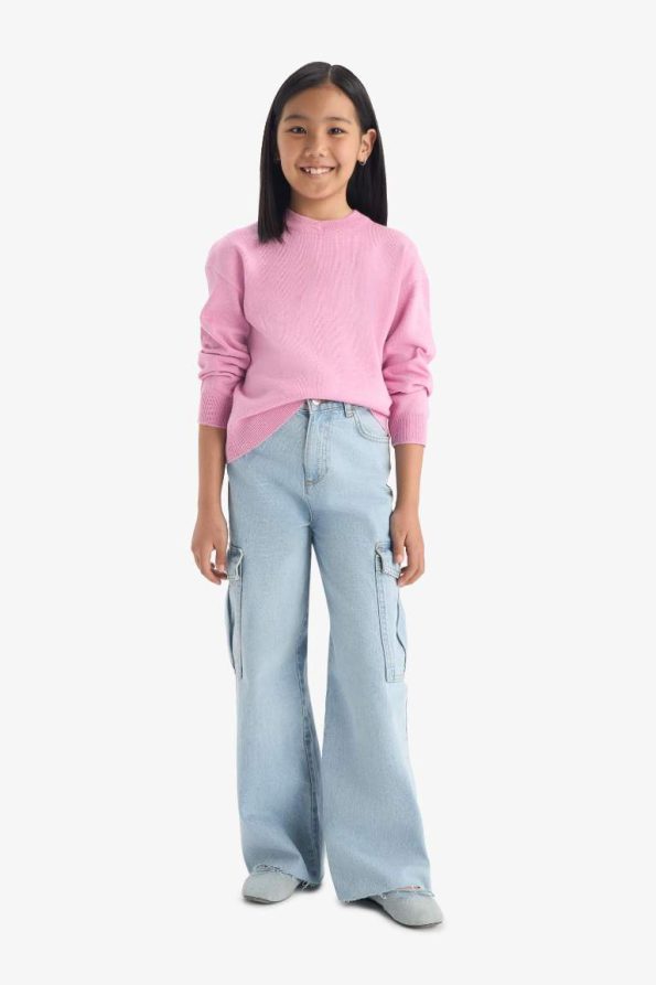 Girls' Standard Fit Crew Neck Knit Sweater