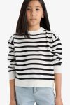 Girls' Standard Fit Striped Knit Sweater