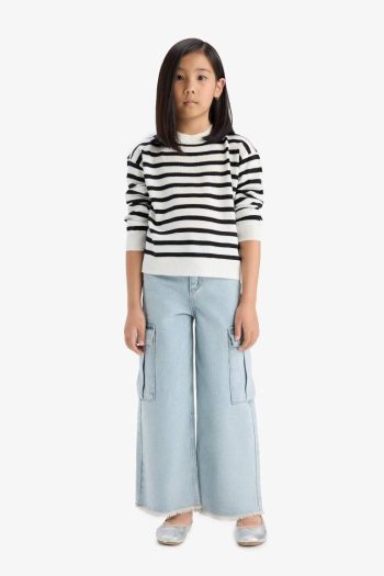 Girls' Standard Fit Striped Knit Sweater