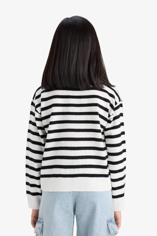 Girls' Standard Fit Striped Knit Sweater