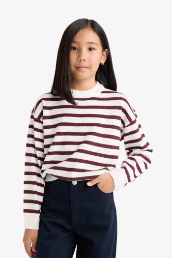 Girls' Standard Fit Crew Neck Knit Sweater
