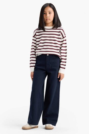Girls' Standard Fit Crew Neck Knit Sweater