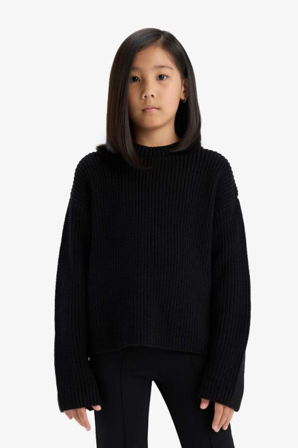 Girls' Standard Fit Crew Neck Knit Sweater