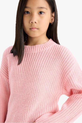 Girls' Standard Fit Crew Neck Knit Sweater