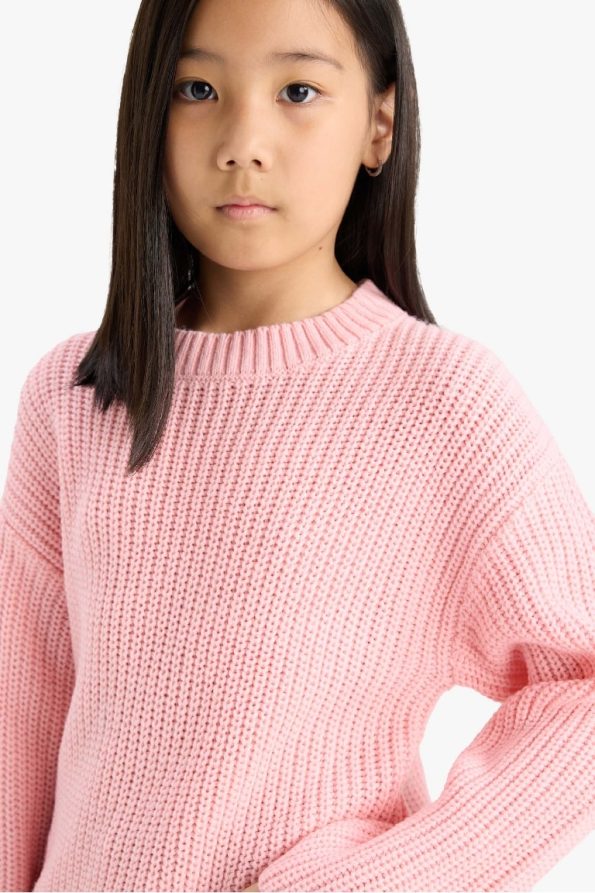 Girls' Standard Fit Crew Neck Knit Sweater